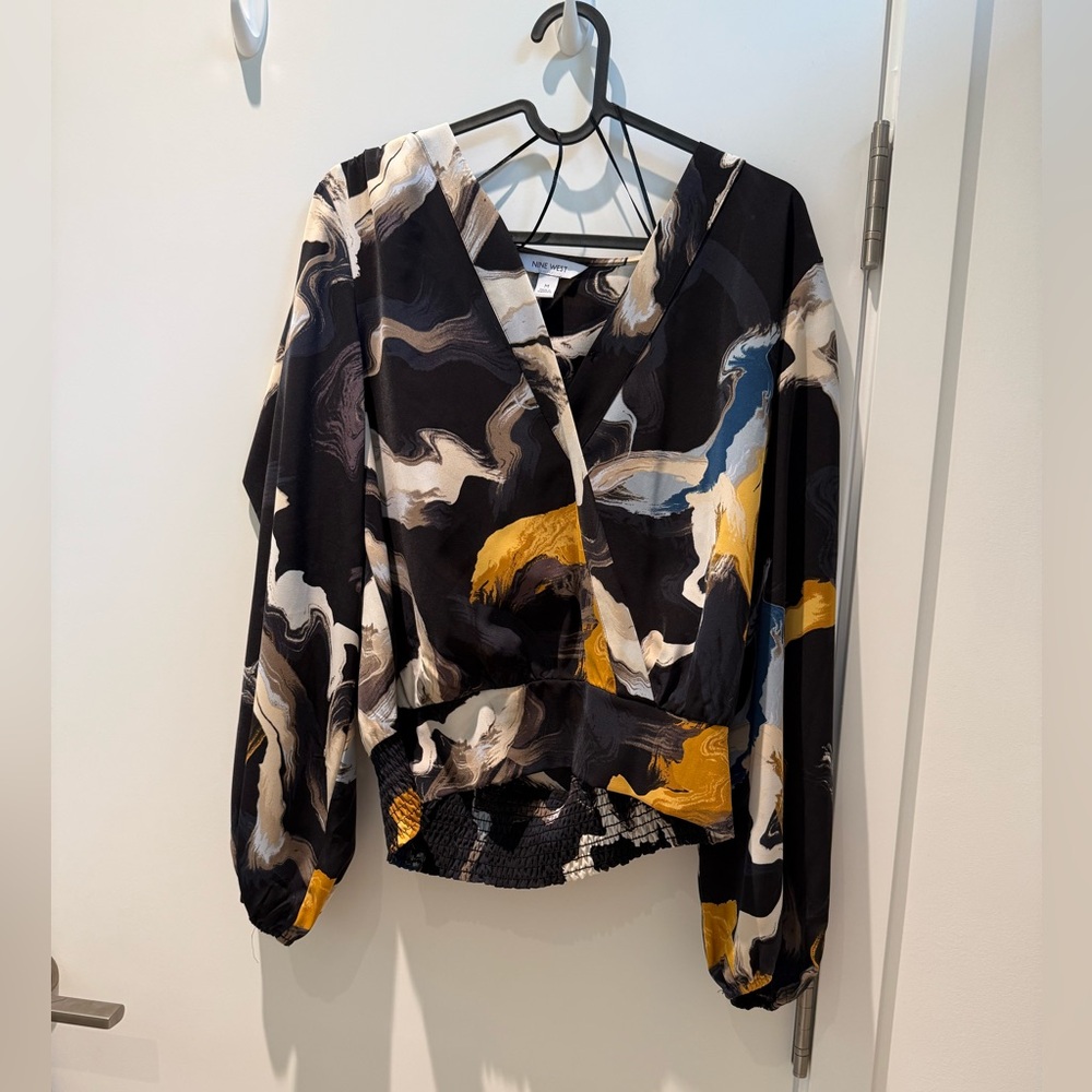 Abstract Print Wrap Blouse